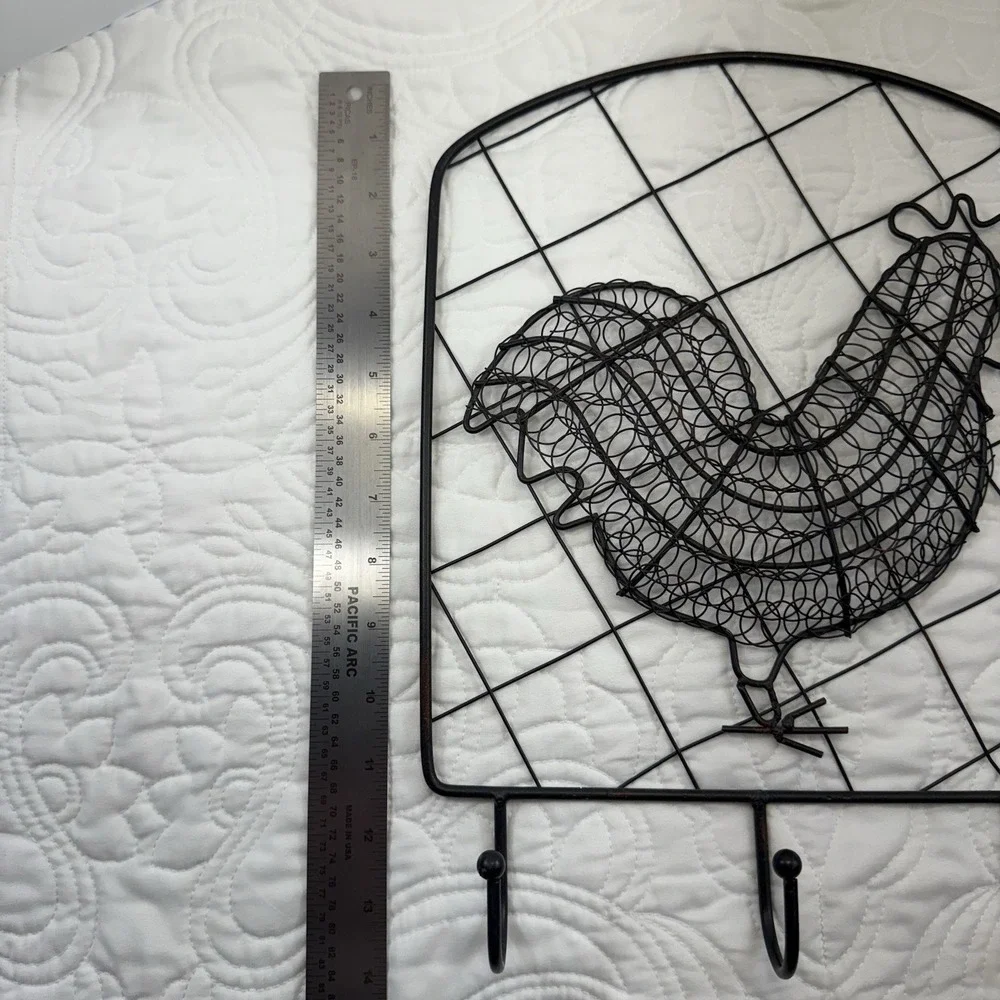 ROOSTER CHICKEN Metal Key Holder - Three Hooks for Hanging Misc Items 10